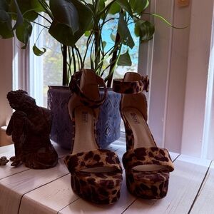 Leopard Print Platform Heels with Ankle Strap